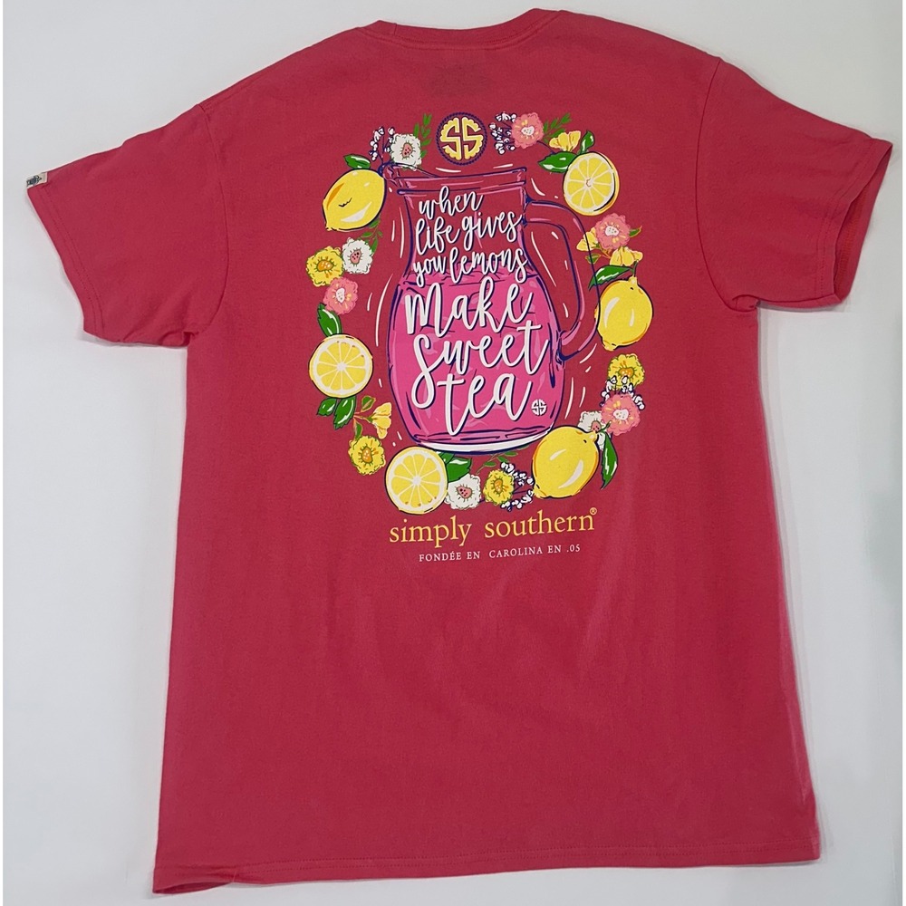 Simply Southern Women Pink Make Sweet Tea Lemon Graphic T-Shirt Medium NWT